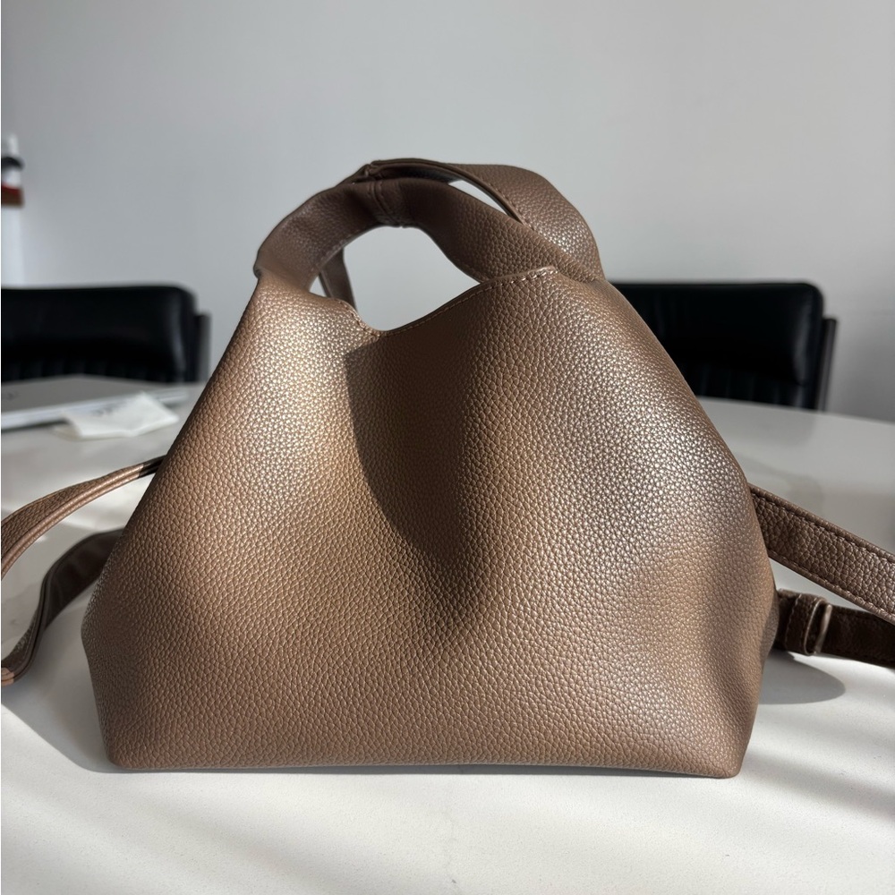Structured Brown Pebbled Leather Tote Bag